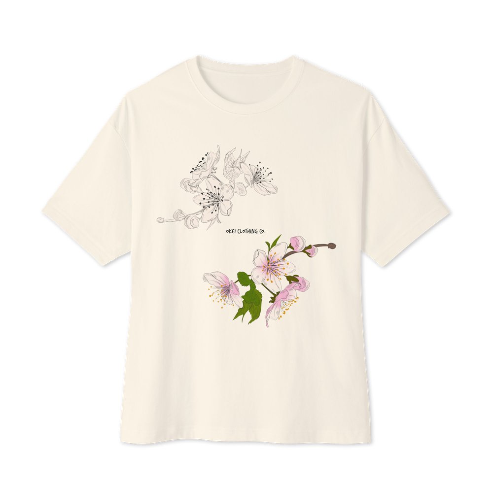 Cherry Blossom Illustration Oversized Tee